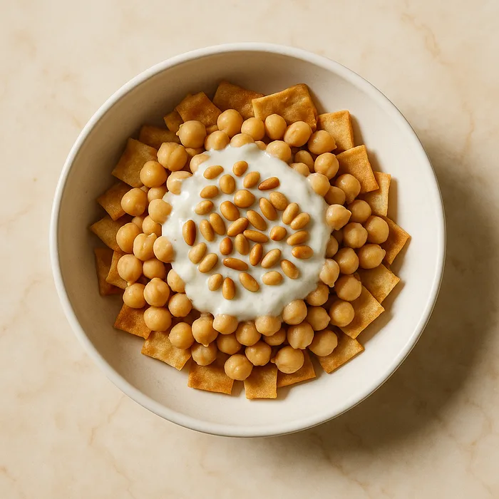 Fatté Maison, pain croustillant, pois chiches et yaourt à l’ail